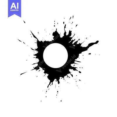 Aset desain premium: Black Ink Splotch with a White Circle in the Center