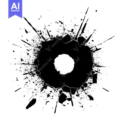Aset desain premium: Black Ink Splatter with a Circular Hole in the Center