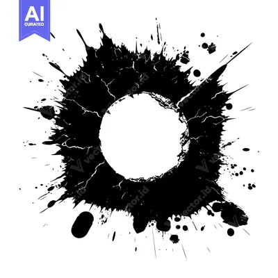 Aset desain premium: Black Ink Splashes Form a Circle with a White Center