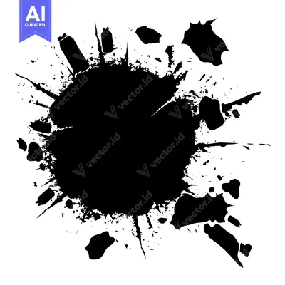 Aset desain premium: Black Ink Splotch with Irregular Edges and Small Splashes