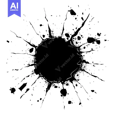 Aset premium populer: Black Ink Splotch with Cracks and Splatter