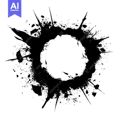 Aset desain premium: Abstract Black Ink Splatter with Circular Void