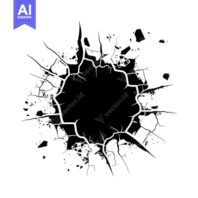 Aset desain premium: Black and White Abstract Illustration of a Shattered Circle