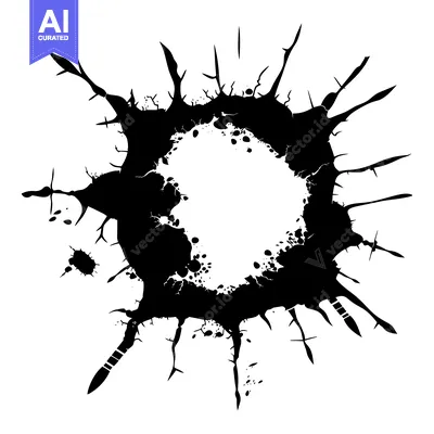 Aset desain premium: Black Ink Splatter with Spiky Edges and a Circular Center