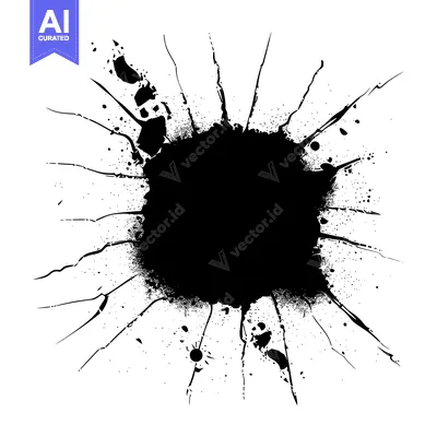 Black Ink Splatter with Radial Lines on White Background