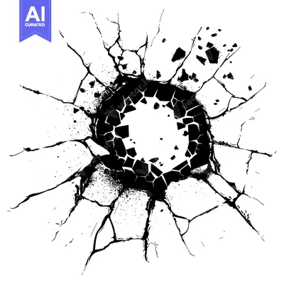 Aset premium populer: Black and White Illustration of a Hole in a Cracked Surface