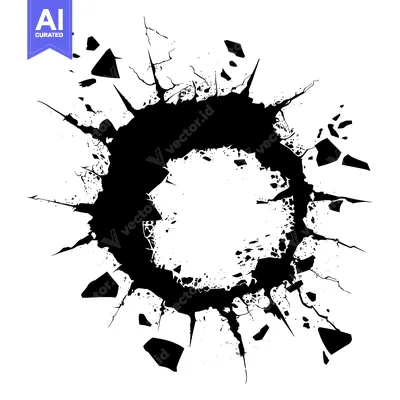 Aset desain premium: Black Ink Splatter Forming a Circular Shape with Irregular Edges