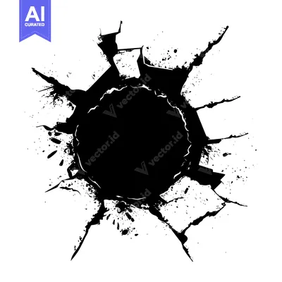 A Black Ink Splotch with a Circular Hole and Cracks