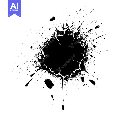 Aset desain premium: Black Ink Splotch with Dripping Splashes and Fine Lines