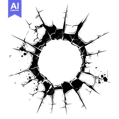 Aset desain premium: A circular hole in a cracked windowpane