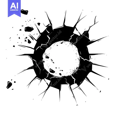 Aset desain premium: Circular hole with jagged edges and debris scattered around it