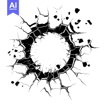 Aset premium populer: A Circular Crack in a Surface with Scattered Fragments