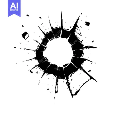 Premium design asset: Black and white illustration of a shattered circular windowpane
