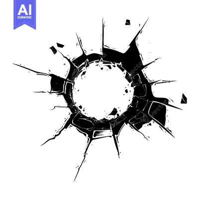 Black and white abstract circular design with radial cracks