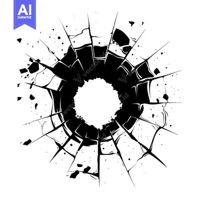 Aset premium populer: Black and White Abstract Illustration of Shattered Glass with a Hole i