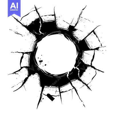 Aset premium populer: Black and white illustration of a circular hole in a cracked surface