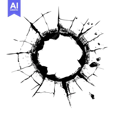 Aset desain premium: A circular hole in a cracked surface, resembling a window or opening.