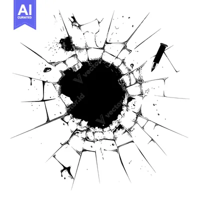 A Bullet Hole in Glass with Blood Splatter