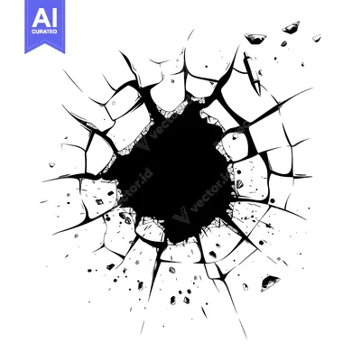 Aset desain premium: A Large Hole in a Cracked Surface with Pieces of Debris Scattered Arou