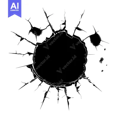 Aset desain premium: Black and White Illustration of a Large Circular Hole in a Surface wit