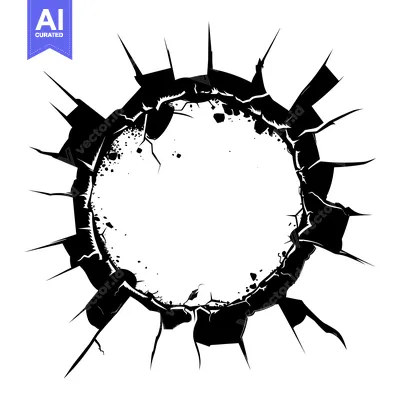 Aset desain premium: A black and white illustration of a circular hole in a surface, with j