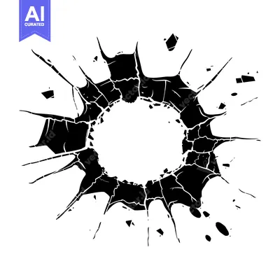 Aset premium populer: Black and White Circular Shape with Cracked Edges