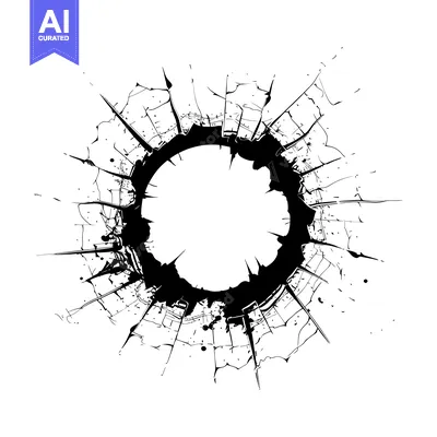 Aset premium populer: A black and white abstract illustration of a shattered circle with sha
