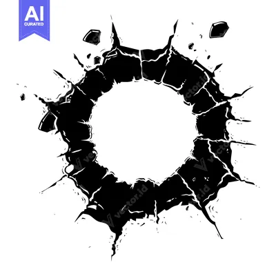 Popular premium asset: A circular hole ripped through a surface with jagged edges and debris