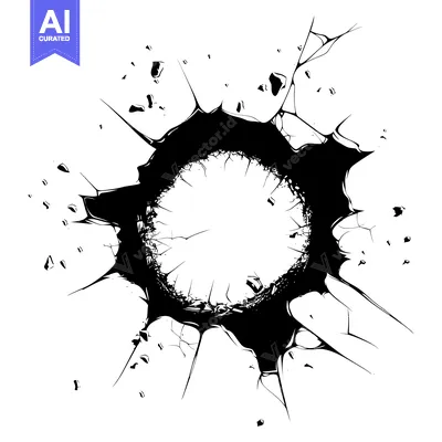 Aset desain premium: A Hole in a Wall with Cracks and Shards
