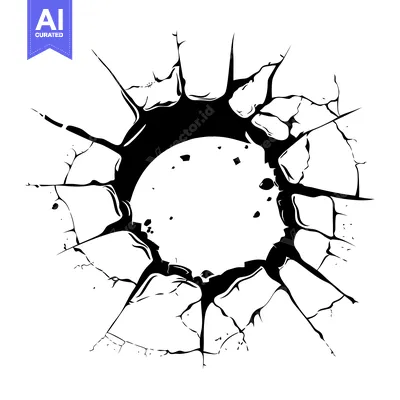 Aset desain premium: Black and White Illustration of a Circular Crack in a Surface