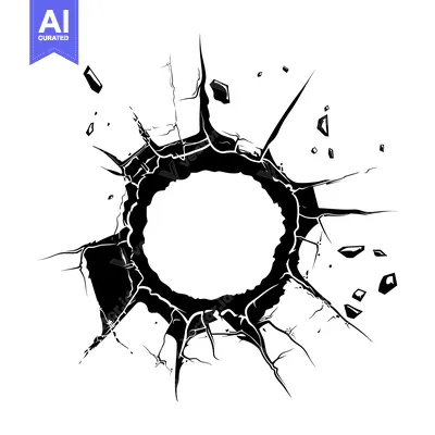 Black and White Illustration of a Circular Hole in a Cracked Surface