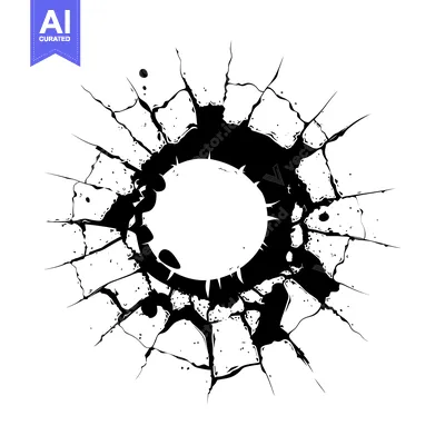 Aset desain premium: Abstract Black and White Illustration of a Circular Hole in a Cracked
