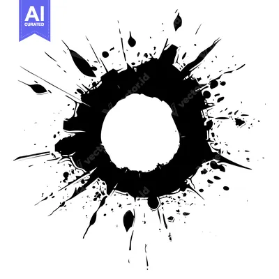 Aset premium populer: A black ink splatter with a circular void in the center