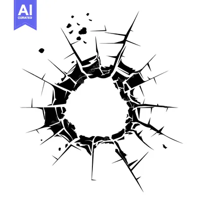 Aset premium populer: Black and White Illustration of a Circular Hole in Shattered Glass