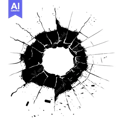 Aset premium populer: Circular Hole in Broken Glass with Cracks and Splashes