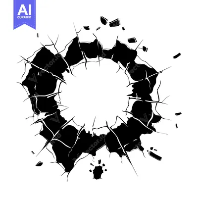 Aset premium populer: A Black and White Illustration of a Circular Hole in a Wall with Crack