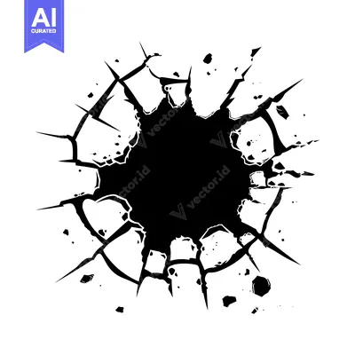 Aset premium populer: Black and White Silhouette of a Cracked Circle with Sharp Edges