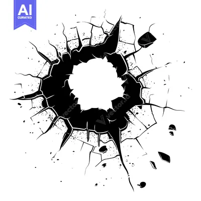 Aset premium populer: Black and White Illustration of a Hole in a Cracked Surface
