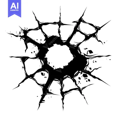 Premium design asset: Black and White Abstract Circular Crack with Splattered Ink