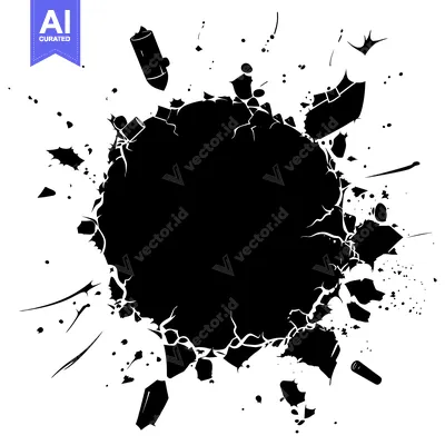 A Black and White Illustration of an Explosion with a Circular Void in