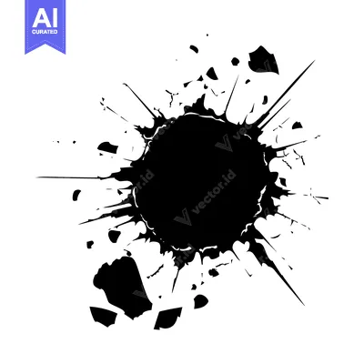 Aset desain premium: Black Ink Splatter with Sharp Spikes and a Circular Center