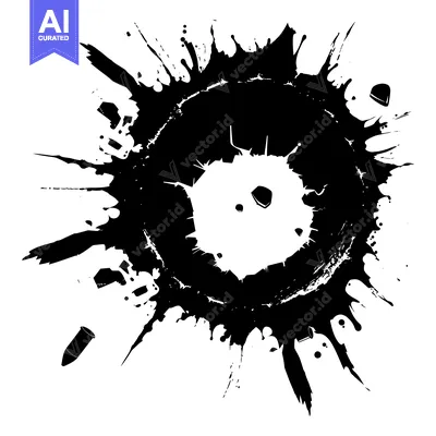 Aset desain premium: Black Ink Splotch with Circular Hole and Smaller Splotches