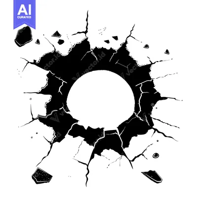Premium design asset: A Circular Hole in a Cracked Surface, Black and White