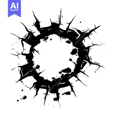 Black and White Illustration of a Circular Crack in a Wall