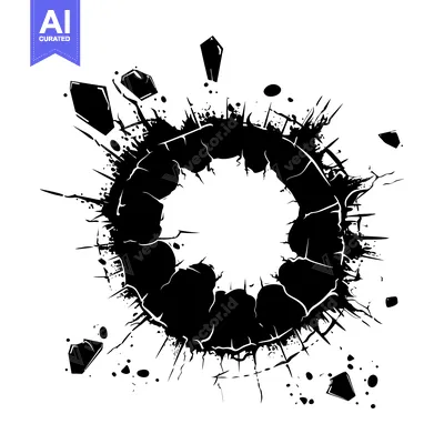 Aset desain premium: Black Ink Splotch with Jagged Edges and Scattered Shapes