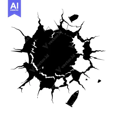 Aset desain premium: Bullet Hole in a Wall with Two Bullet Casings