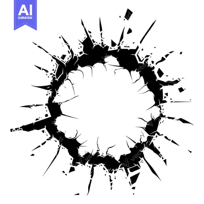Aset desain premium: Black and White Abstract Image of a Broken Circular Frame