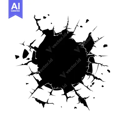 Premium design asset: A Black Circle in a Cracked Silhouette