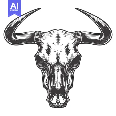 Premium design asset: Detailed Illustration of a Bull Skull with Curved Horns