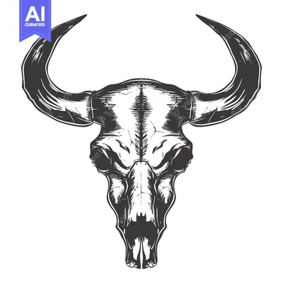 Popular premium asset: A Detailed Illustration of a Bull Skull with Large Horns